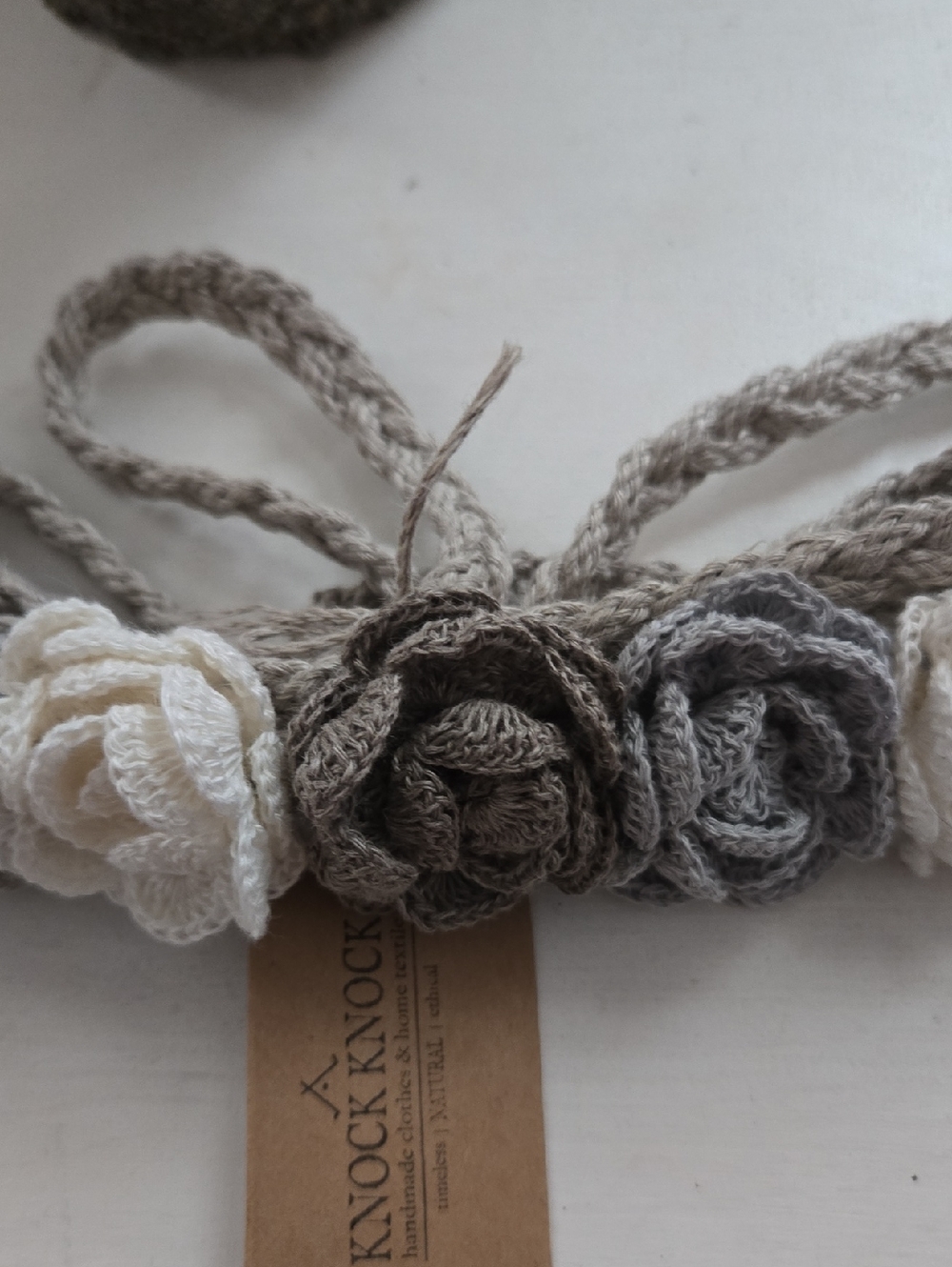 New Knock Knock Linen Handmade Crochet Floral Belt Head Band - Picture 2 of 12